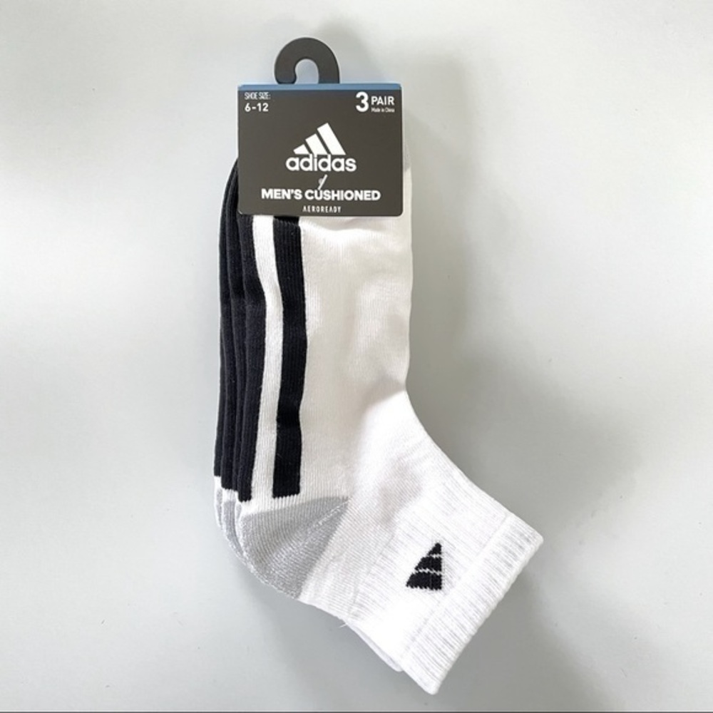 Adidas men’s quarter socks 3 pairs size 6-12 white black gray
